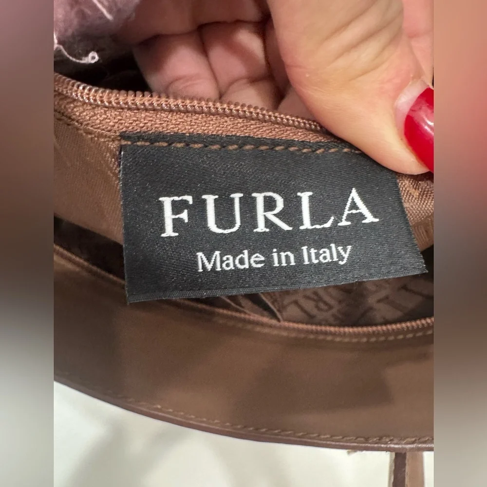 Furla Brown Leather Zip-Top Tote Satchel Handbag Made in Italy 14” Work Tote GUC - Picture 12 of 13